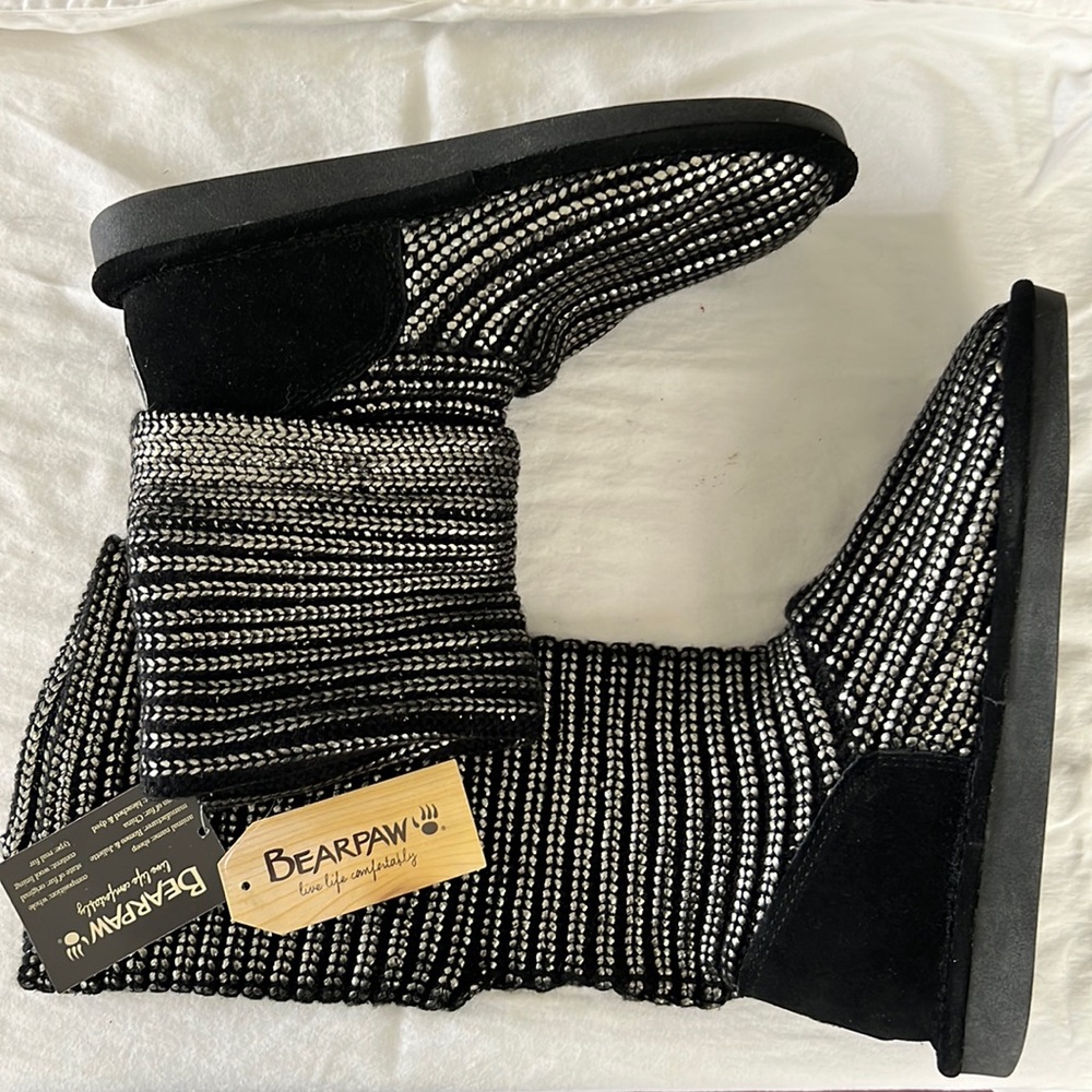 BearPaw Knitallic Tall Knit Boots in Gunmetal Sz 8 NIB FREE SHIPPING